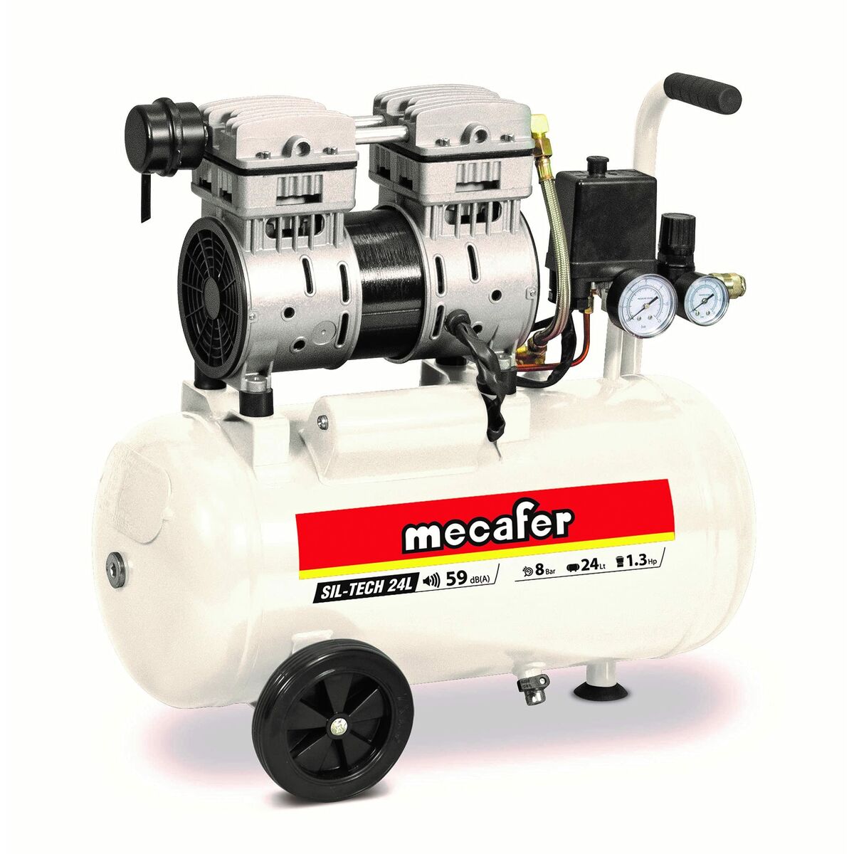 Luftkompressor MECAFER 425523 Horisontal Stille 8 bar 24 L
